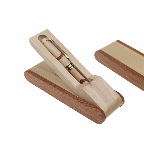 Caja de madera de la pluma del logotipo de encargo del tenedor de madera natural de la pluma