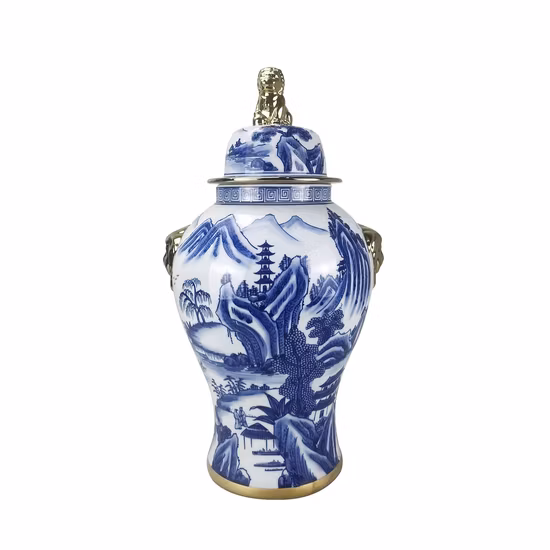 Portalápices de cerámica con motivo de ciruela azul y blanco