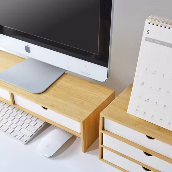 Organizador de escritorio multiusos, moderno y resistente, almacenamiento de madera maciza, CPU, soporte para Monitor de ordenador con cajones de almacenamiento