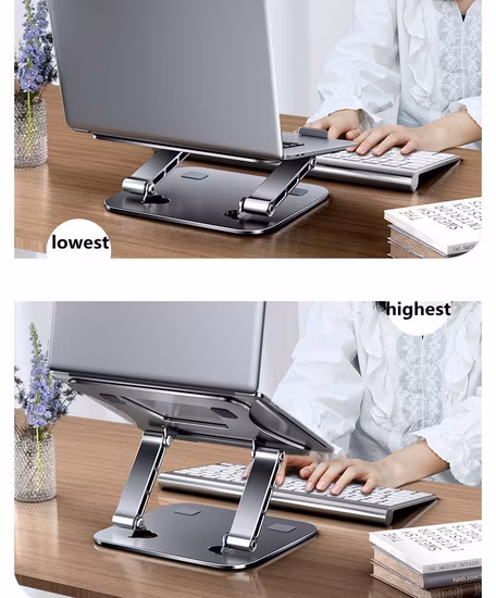 Soporte plegable de alta calidad, altura ajustable, de aluminio, ajustable, portátil, soporte elevador para ordenador portátil de escritorio